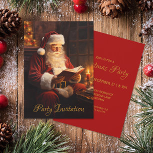 Invitation Père Noël vintage Lire un livre Red Christmas Part