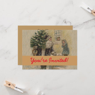 Invitation Père Noël Vintage Neige Arbre de Noël