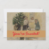 Invitation Père Noël Vintage Neige Arbre de Noël (Devant)
