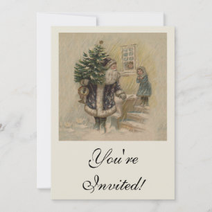 Invitation Père Noël Vintage Neige Arbre de Noël