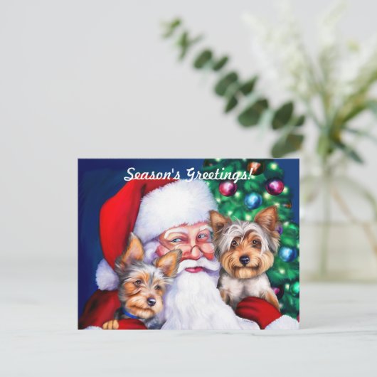 Invitation Père Noël Yorkies à Noël (Debout devant)