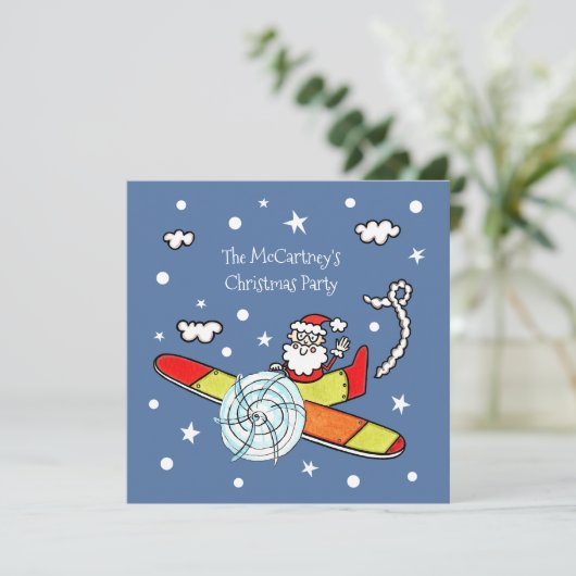 Invitation Père personnalisé Noël Père Noël Père Noël Avion (Debout devant)
