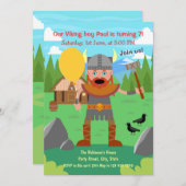 Invitation Père viking avec appel en ballon à la fête (Devant / Derrière)