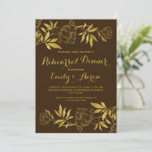 Invitation Péréales de feuille d'or fleur mariage de répétiti (Debout devant)