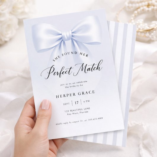 Invitation Perfect Match Elegant Bow Stripe Bridal Shower