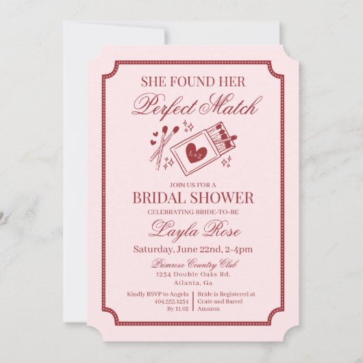 Invitation Perfect Match Made in Heaven Pink Bridal Shower (Devant)