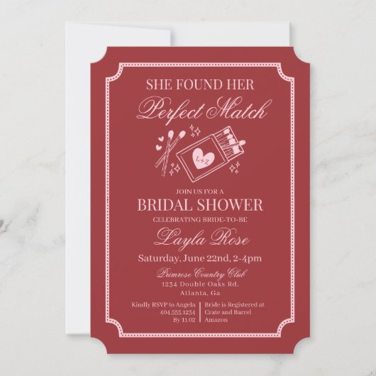 Invitation Perfect Match Made in Heaven Red Bridal Shower (Devant)