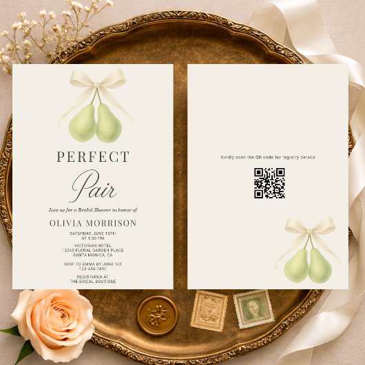 Invitation Perfect Pair Bow QR Code Bridal Shower