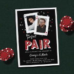 Invitation Perfect Pair Casino Theme Engagement Party<br><div class="desc">Parfait pour les amateurs de poker ou les parties de fiançailles de casino, nos invitations de fiançailles sur le thème du casino comprennent une paire de cartes de jeu avec les photos et les initiales du couple, et "la paire parfaite" sous en lettrage style Vegas rétro. Ajoutez les détails de...</div>