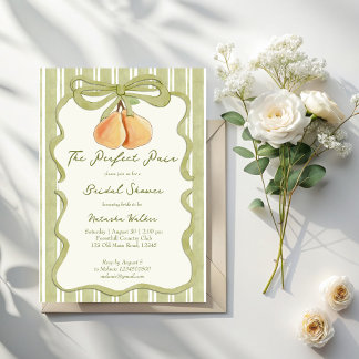 Invitation Perfect pair sage green stripe pear bridal shower