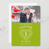 Invitation Péridot coeur 1er anniversaire 1 an photo invitati (Devant / Derrière)