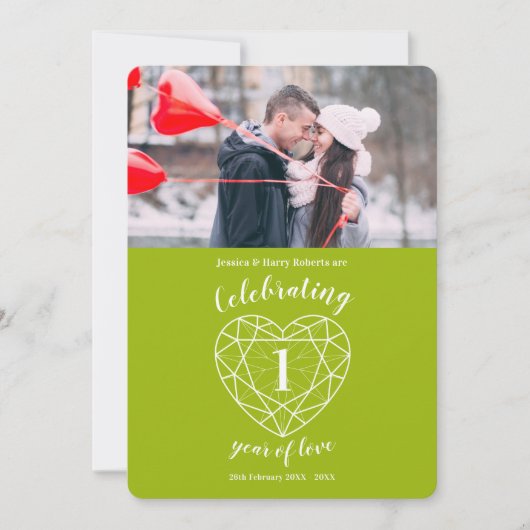 Invitation Péridot coeur 1er anniversaire 1 an photo invitati (Devant)