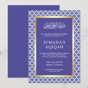 Invitation Periwinkkle marocain Quatrefoil Motif Aqiqah