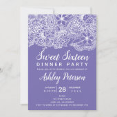 Invitation Périwinkle blanc floral typographie Sweet 16 (Devant)