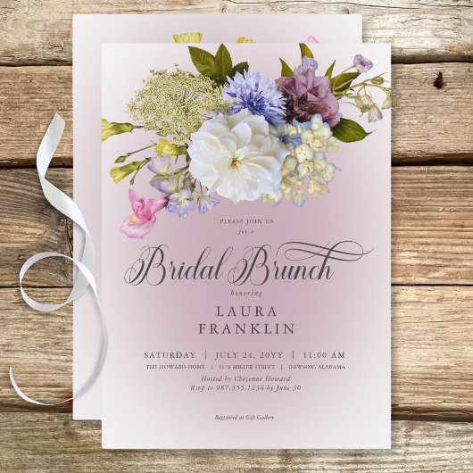 Invitation Périwinkle Blanc Mauve Floral Moderne Bridal Brunc