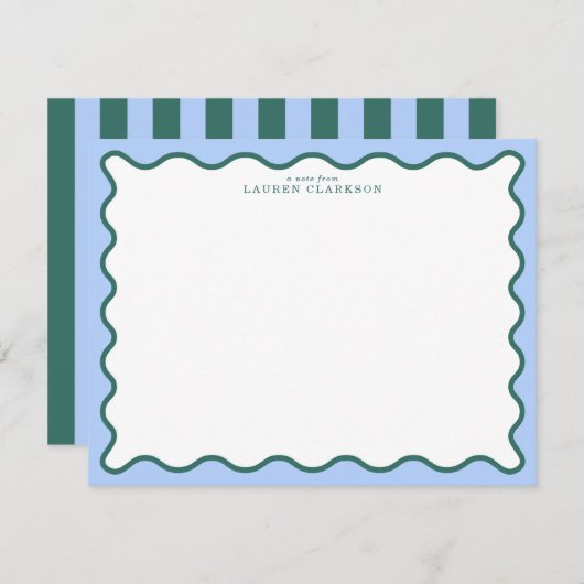 Invitation Periwinkle Blue & Deep Teal Wavy Note Card (Devant / Derrière)