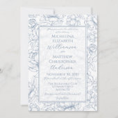 Invitation Periwinkle Blue Elegant Hand-Drawn Floral Wedding  (Devant)