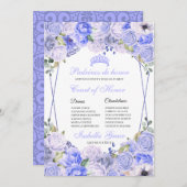 Invitation Periwinkle Blue Floral Quinceanera Cour d'honneur (Devant / Derrière)