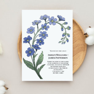 Invitation Périwinkle Blue Floral Styliszed Flowers Mariage