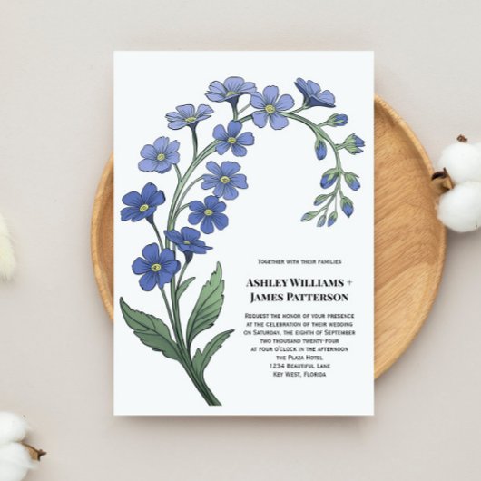 Invitation Périwinkle Blue Floral Styliszed Flowers Mariage