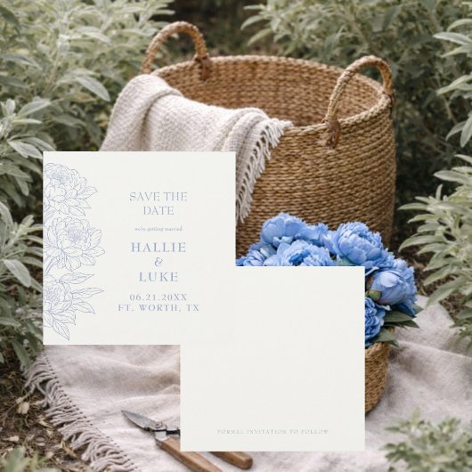 Invitation Periwinkle Blue Peony Wedding Square Save Date