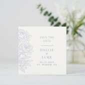 Invitation Periwinkle Blue Peony Wedding Square Save Date (Debout devant)