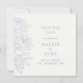 Invitation Periwinkle Blue Peony Wedding Square Save Date (Devant)