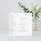 Invitation Periwinkle Blue Peony Wedding Square Save the Date (Debout devant)