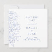 Invitation Periwinkle Blue Peony Wedding Square Save the Date (Devant)