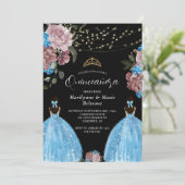 Invitation Périwinkle Blue Princess Floral Twins Quinceañera (Debout devant)