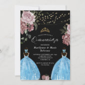 Invitation Périwinkle Blue Princess Floral Twins Quinceañera (Devant)