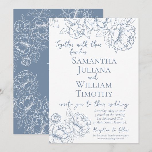 Invitation Périwinkle Botanique Floral Élégant Mariage modern (Devant / Derrière)