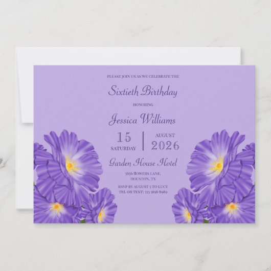 Invitation Periwinkle Decoration 60th Birthday (Devant)