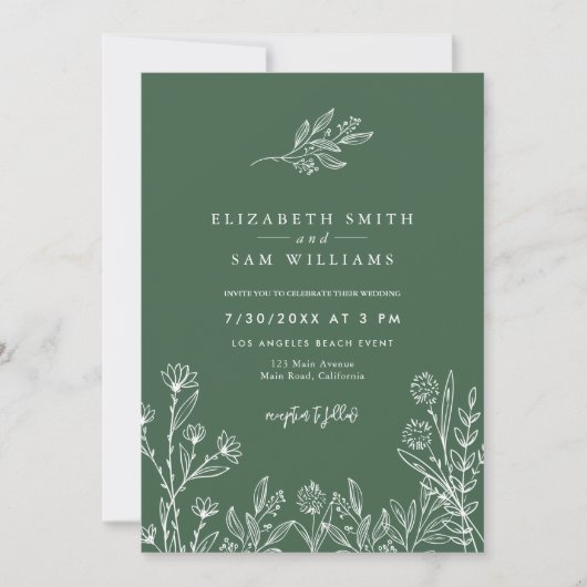 Invitation Periwinkle Emerald Green Boho Mariage moderne (Devant)