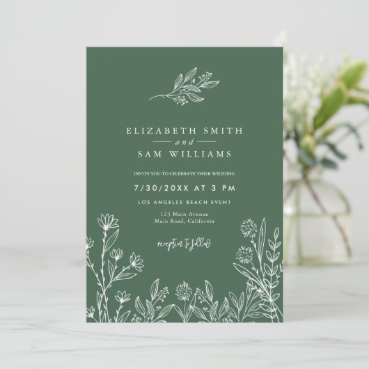 Invitation Periwinkle Emerald Green Boho Mariage moderne (Debout devant)