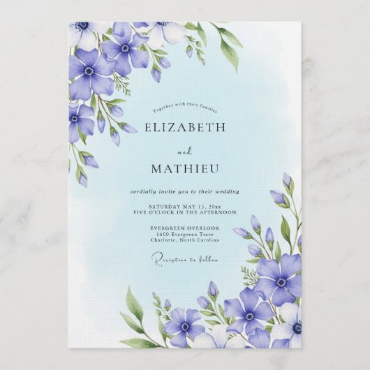 Invitation Periwinkle Floral Whimsy Wedding (Devant)