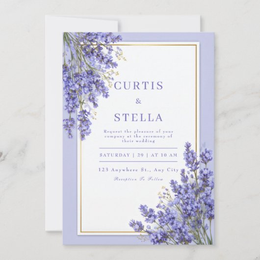 Invitation Periwinkle Lavender Romantic Gold Frame Wedding (Devant)