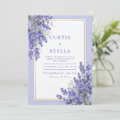 Invitation Periwinkle Lavender Romantic Gold Frame Wedding (Debout devant)