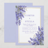 Invitation Periwinkle Lavender Romantic Gold Frame Wedding (Devant / Derrière)