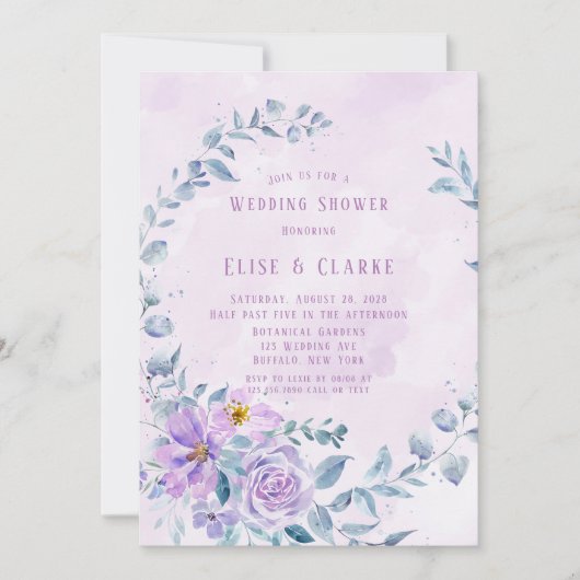 Invitation Périwinkle Lilac Peony Wedding shower de couronne (Devant)