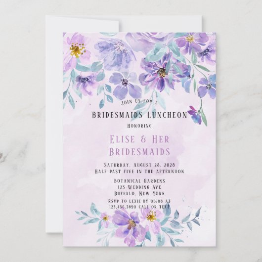 Invitation Périwinkle Lilac Peony Wreath Bridesmaiers Déjeune (Devant)