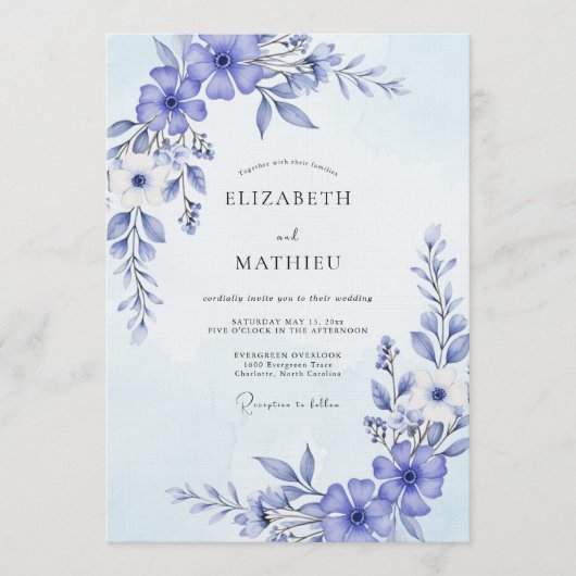 Invitation Periwinkle Painterly Flourish Wedding (Devant)