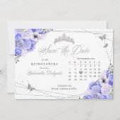 Invitation Periwinkle & Silver Quinceañera Enregistrer La Dat (Devant)