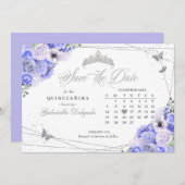 Invitation Periwinkle & Silver Quinceañera Enregistrer La Dat (Devant / Derrière)