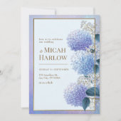 Invitation Periwinkle Stardust Hydrangea Gold Frame Wedding (Devant)