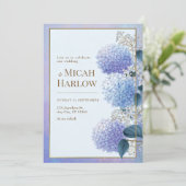 Invitation Periwinkle Stardust Hydrangea Gold Frame Wedding (Debout devant)