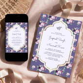 Invitation Périwinkle violet Floral Anand Karaj Sikh Mariage