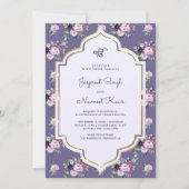 Invitation Périwinkle violet Floral Anand Karaj Sikh Mariage (Devant)