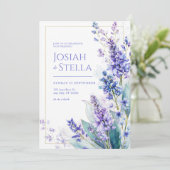Invitation Periwinkle Watercolor Muscari Gold Frame Wedding (Debout devant)