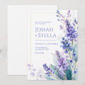 Invitation Periwinkle Watercolor Muscari Gold Frame Wedding (Devant / Derrière)